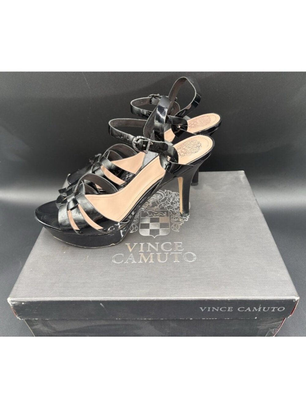 Women' Pumps High Heel Shoes Size 9.5M Vince Camuto Black Toleo Dress Sandals - Picture 2 of 16